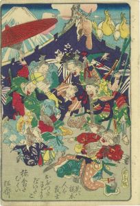 花ハ桜木人ハ武士　おぶった子よりだいたこ　猪食ったむくい／狂斎（暁斎）