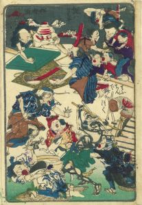 餅ハもちや　てふちんで餅をつく／狂斎(暁斎)