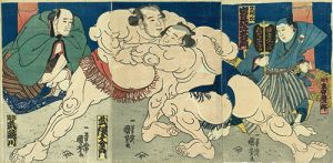 相撲　武隅文右エ門　年寄武蔵川／国芳
