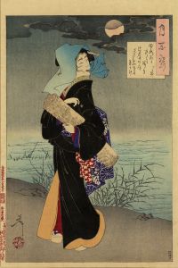 田毎ある中にもつらき辻君のかおさらしなや運の月かげ　一とせ／芳年