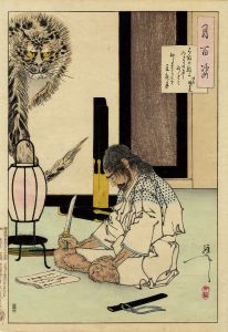弓取の数に入るさの身となればおしまさりけり夏夜月　明石義太夫／芳年