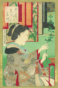 錦織武蔵の別品　おく霜になを露々しや翁草／国周