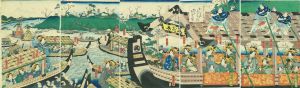 新よし原仮宅　お八里や彦太郎抱遊女花見図／二代国貞