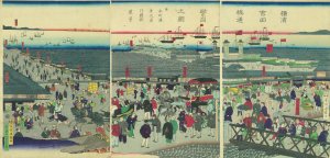 横浜吉田橋通繁昌之図 并本町通弁天通外国館遠景／国輝画